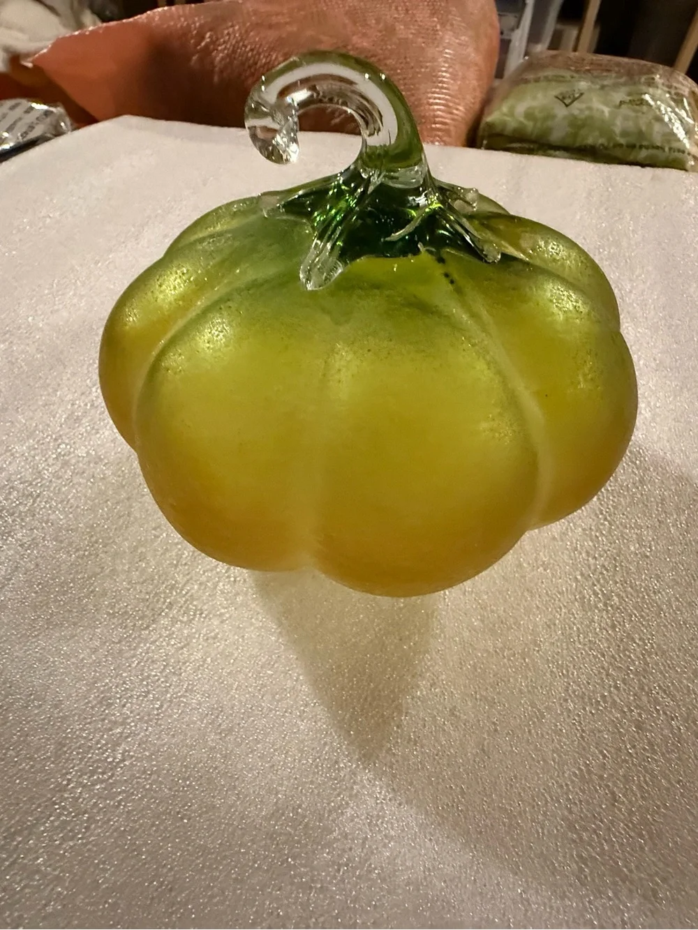 Pottery Barn Green Glass Pumpkin Luminary, Small